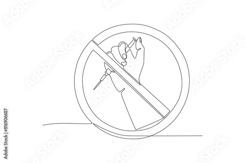 Symbol of prohibition of using drugs.Anti drug day one-line drawing