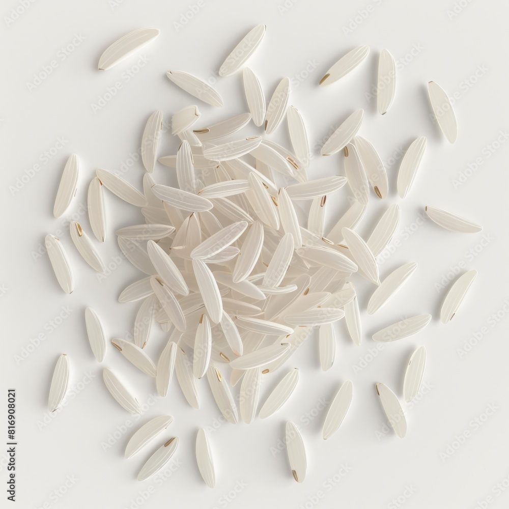 Heap of jasmine rice grains on clean white backdrop Heap of jasmine rice grains on clean white backdrop