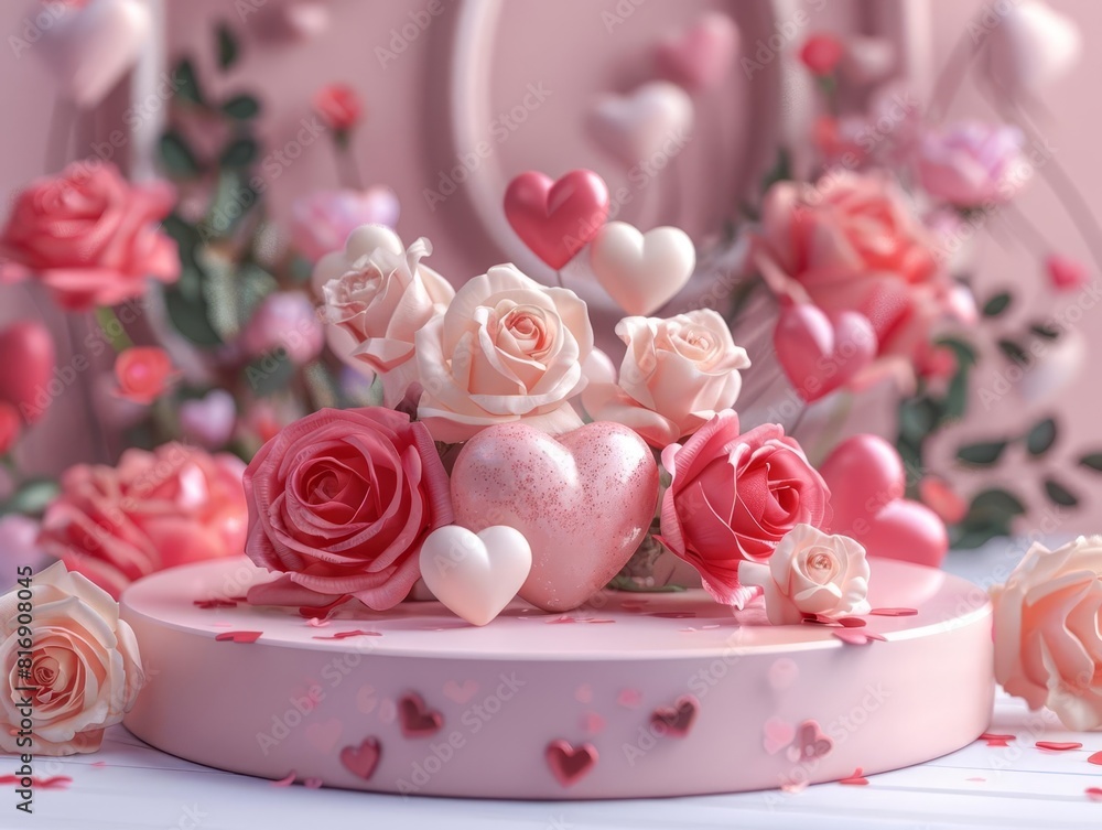 A beautiful pink and white floral arrangement with roses and hearts. Perfect for Valentine's Day, Mother's Day, or any special occasion. A beautiful pink and white floral arrangement with roses and hearts. Perfect for Valentine's Day, Mother's Day, or any special occasion.