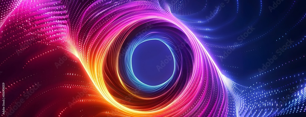 Abstract spiral background with colorful curves and glowing elements on dark background Abstract spiral background with colorful curves and glowing elements on dark background