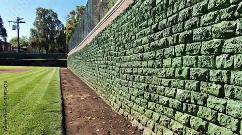 a highly-detailed photograph of the outfield wall in Wrigley Field --ar 16:9 --style raw --weird 900 photo