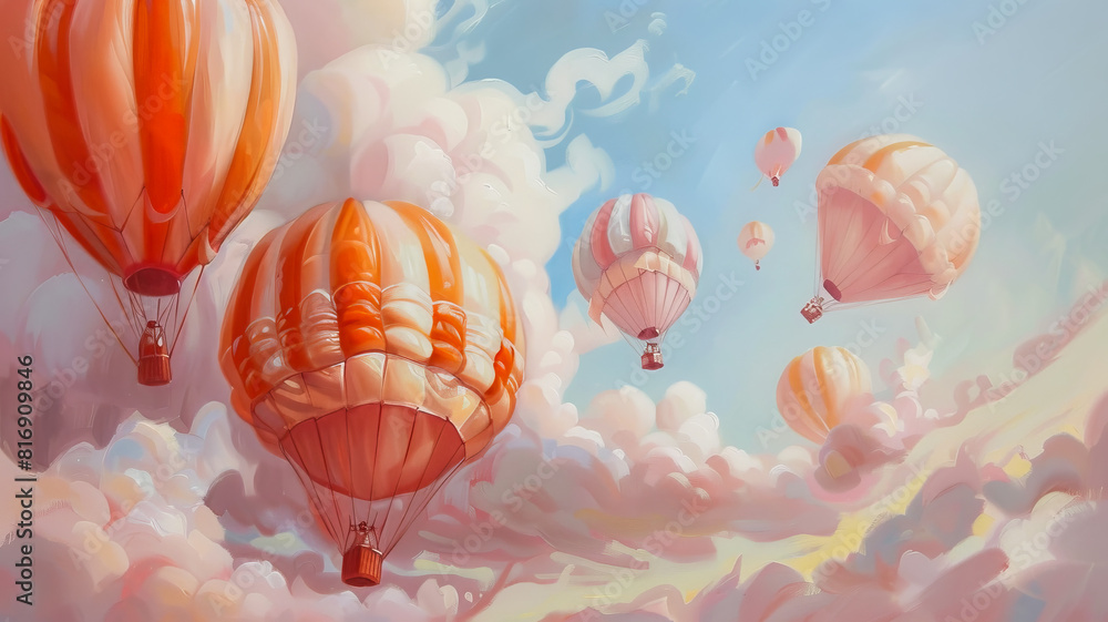 Pastel Hot Air Balloons. Generated Image. A digital illustration of hot air balloons in a pastel illustration art style. Pastel Hot Air Balloons. Generated Image. A digital illustration of hot air balloons in a pastel illustration art style.