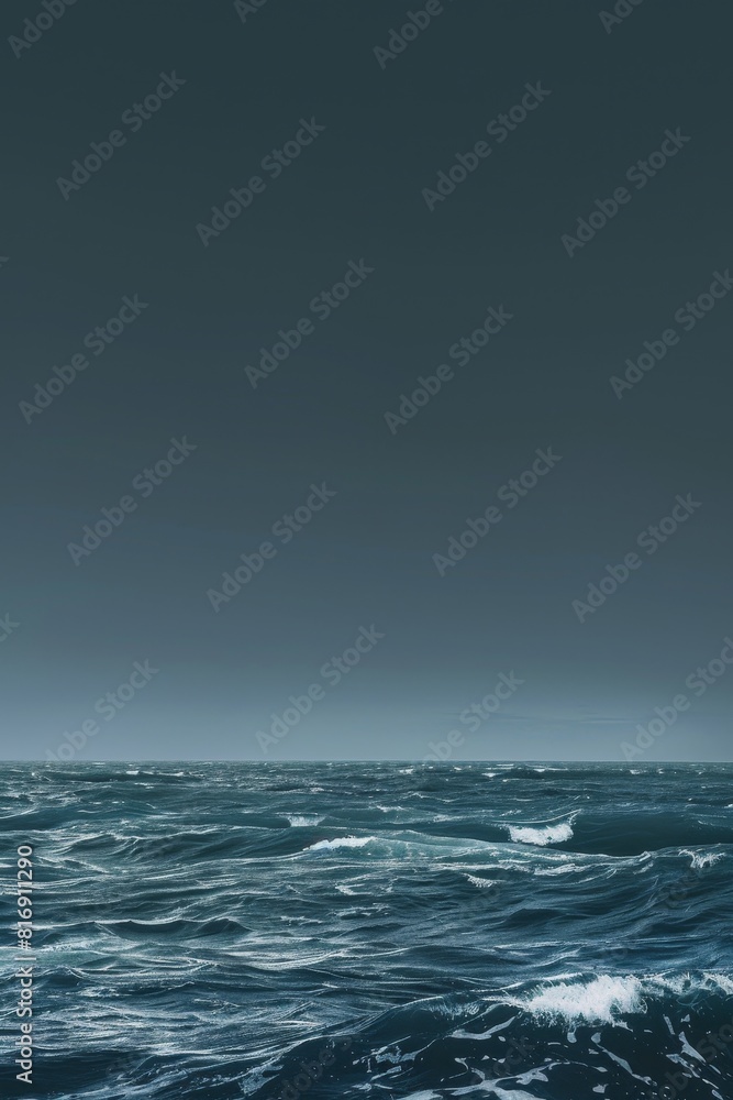 Dark ocean waves under a moody sky - A serene portrayal of rolling ocean waves under a vast, moody sky representing nature's calm yet powerful presence Dark ocean waves under a moody sky - A serene portrayal of rolling ocean waves under a vast, moody sky representing nature's calm yet powerful presence