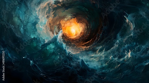 A Flicker of Hope in Swirling Darkness A Vibrant Light Source in an Abstract Painting