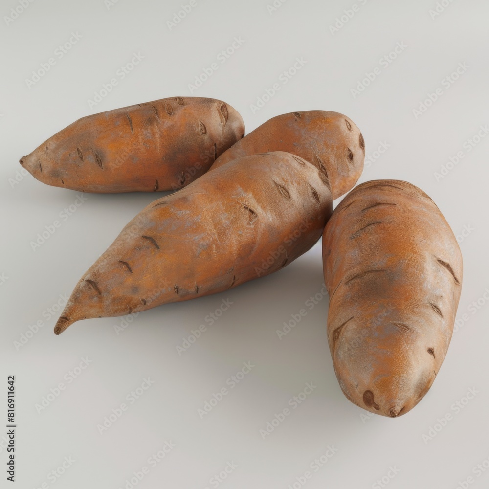 3D model of various sweet potatoes on white background 3D model of various sweet potatoes on white background