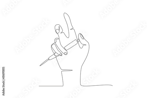 Hand with drug injection.Anti drug day one-line drawing