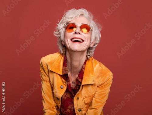 Grandmother emotional having fun - Portrait of a beautiful lady above 70 years old with costumes stylish clothes, concepts about senior people and elderly age