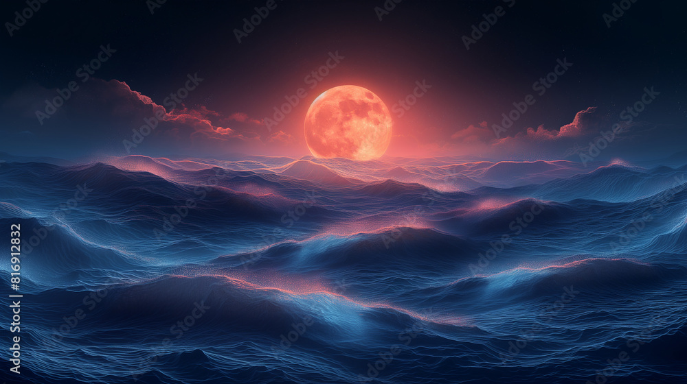 An atmospheric composition featuring abstract ocean waves illuminated by the soft glow of moonlight, with shimmering reflections and subtle gradients creating a dreamlike and ether An atmospheric composition featuring abstract ocean waves illuminated by the soft glow of moonlight, with shimmering reflections and subtle gradients creating a dreamlike and ether