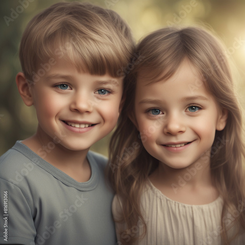 Słodki uśmiech dzieci - dziewczynki i chłopca