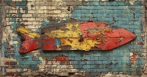 brick wall with a piece of street art that has been partially painted over, creating a layered effect and hinting at the ever-changing nature of street art.stock image