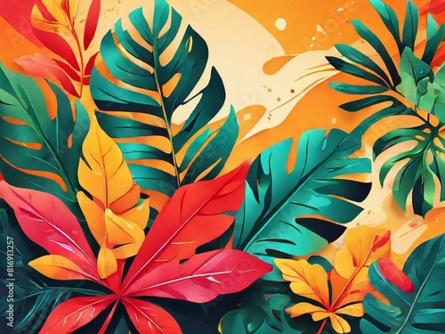 Summer concept design  abstract illustration with jungle exotic leaves  colorful design  summer  background