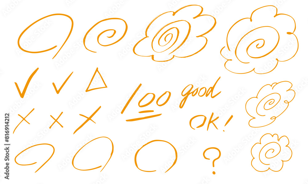 花丸 筆文字 テスト採点 手描きセット 花丸 筆文字 テスト採点 手描きセット