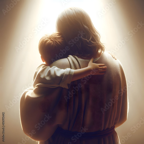 Jesus holding child. Concept of God's love to all children.