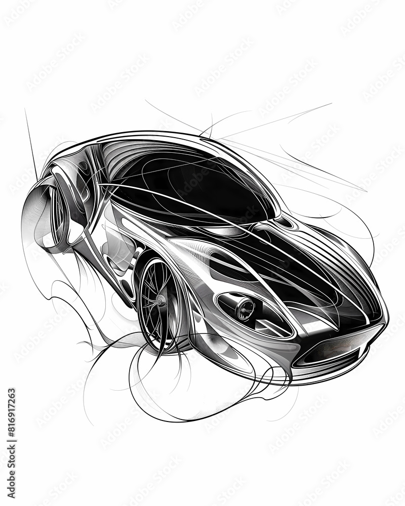 Modern Sport Car Black Ink Style. Illustration for sticker, poster or t-shirt. Modern Sport Car Black Ink Style. Illustration for sticker, poster or t-shirt.
