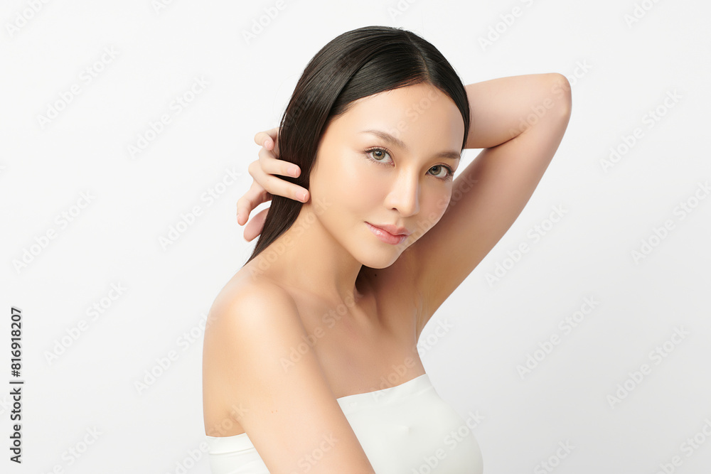 Beautiful young asian woman with clean fresh skin on white background, Face care, Facial treatment, Cosmetology, beauty and spa, Asian women portrait. Beautiful young asian woman with clean fresh skin on white background, Face care, Facial treatment, Cosmetology, beauty and spa, Asian women portrait.