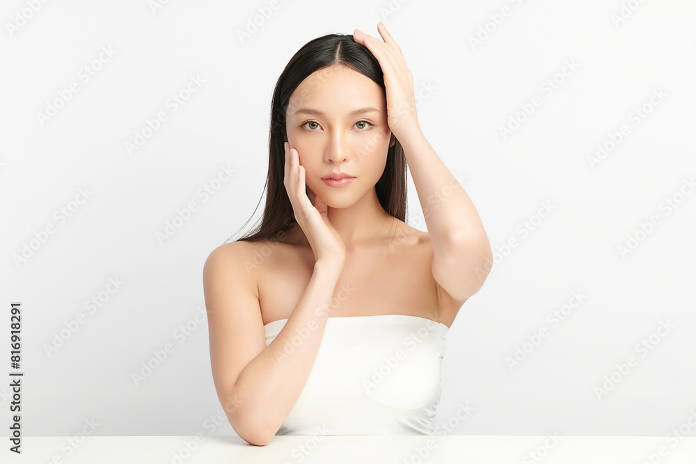 Beautiful young asian woman with clean fresh skin on white background, Face care, Facial treatment, Cosmetology, beauty and spa, Asian women portrait. Beautiful young asian woman with clean fresh skin on white background, Face care, Facial treatment, Cosmetology, beauty and spa, Asian women portrait.