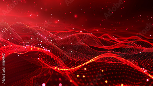 related to an abstract red tech background with digital waves, dynamic network systems, and artificial neural connections:

