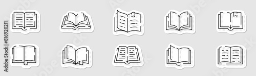 Open book line icon set. Diary, open book, pages, bookmark, magazine etc. Pop art style