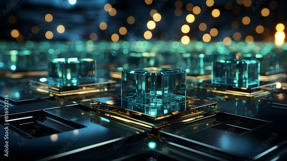 Digital technology blue and green cube engineering poster background Digital technology blue and green cube engineering poster background