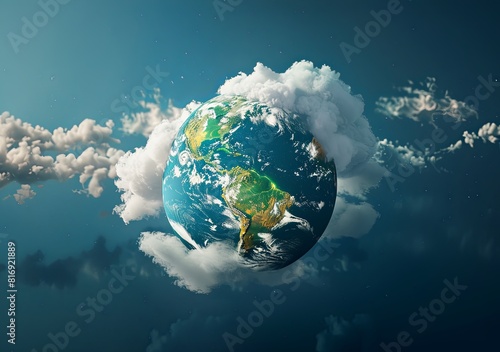Earth planet in the clouds
