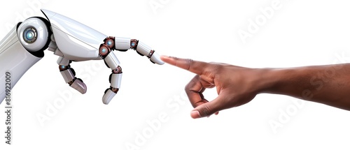 Human Hand and Robotic Hand Reaching Out  Symbolizing the Connection Between Humanity and Advanced Technology in a Futuristic Concept