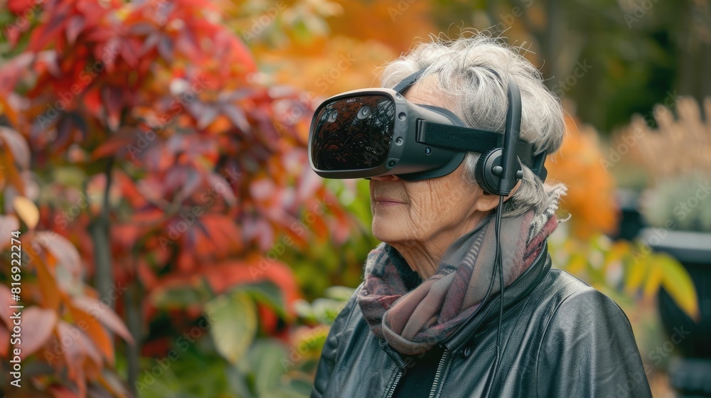 Fototapeta premium Virtual Reality Experiences Transporting Seniors to Explore Learn and Discover from the Comfort of Home