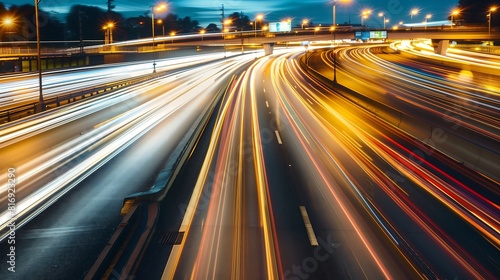 High-Speed Traffic Lights Captured in Long Exposure on a Busy Highway at Night  Creating a Dynamic and Vibrant Scene
