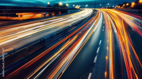 High-Speed Traffic Lights Captured in Long Exposure on a Busy Highway at Night  Creating a Dynamic and Vibrant Scene
