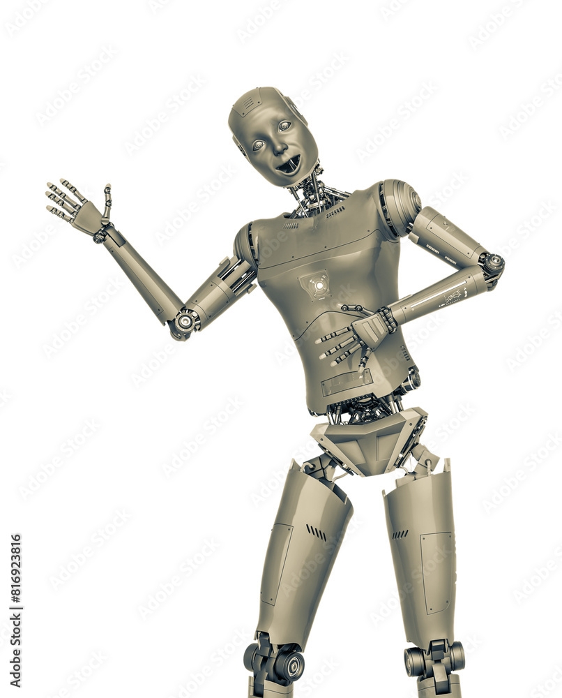 Fototapeta premium female cyborg is dancing and waving