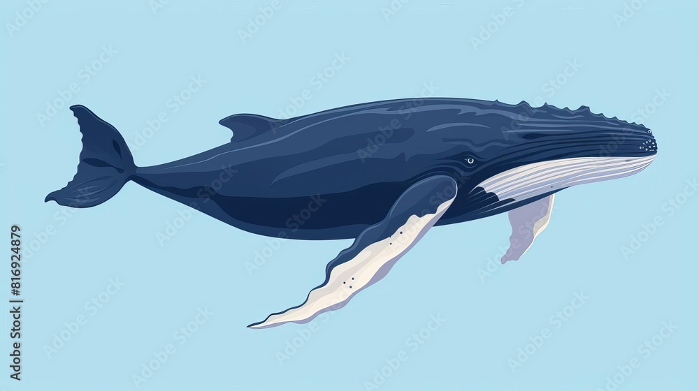 Obraz premium Sparse humpback whale breach flat design top view ocean giant theme animation Complementary Color Scheme
