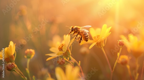 A selective focus shot of a bee eating the nectar. with copy space © Otseira