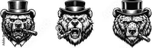 Set of bear with hat, vector illustration.