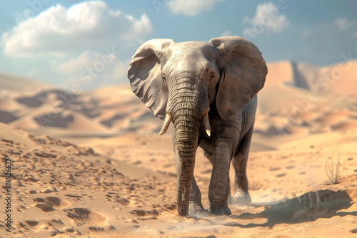 a cute elephant in the desert