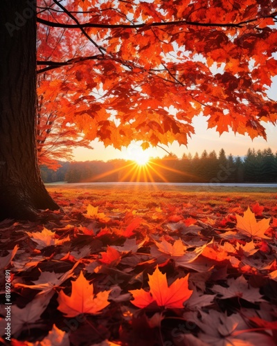 Autumn scenery featuring vibrant maple leaves.