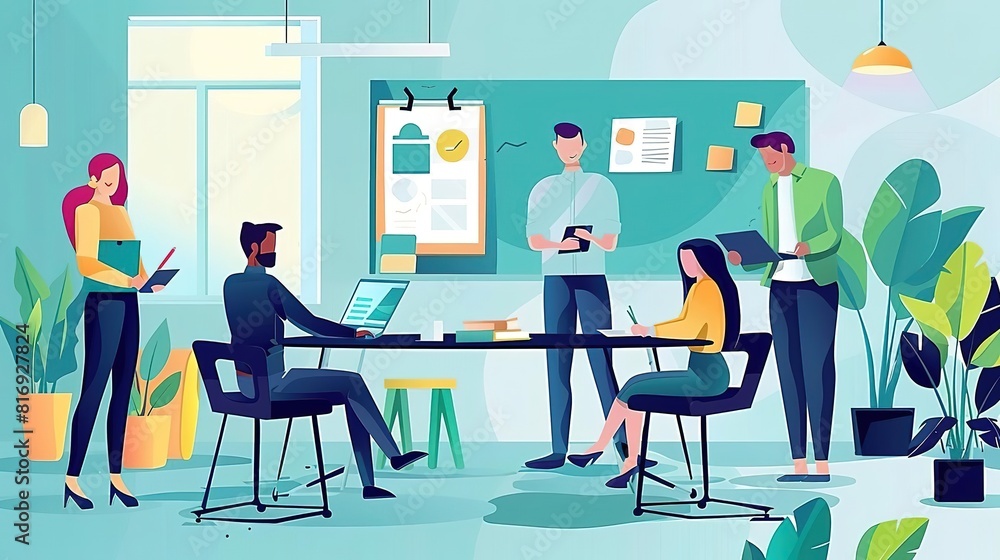A group of diverse professionals in a modern office space, collaborating on a project. A group of diverse professionals in a modern office space, collaborating on a project.