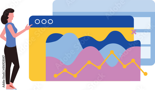 Girl looking at web page analytics.
