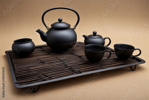 Black iron asian tea set,vintage style photo