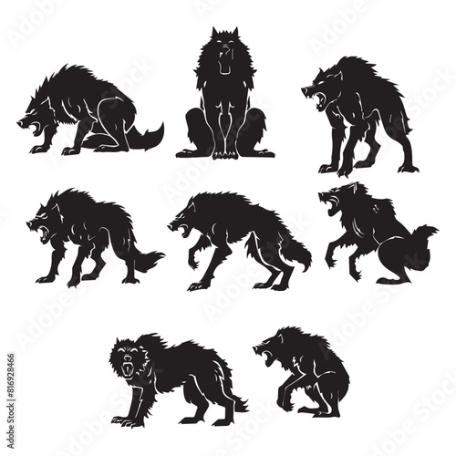 Illustration of a howling werewolf silhouette, Vector wolfman 