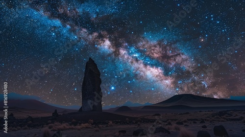 Milky way over a desert mountain for astronomy or travel themed designs