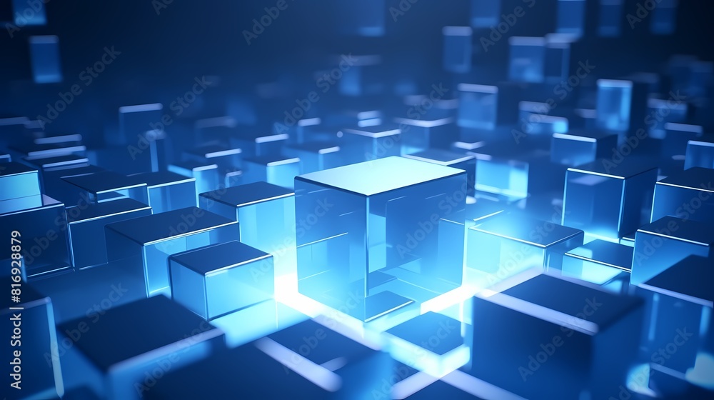 Digital technology blue and white cube poster background Digital technology blue and white cube poster background