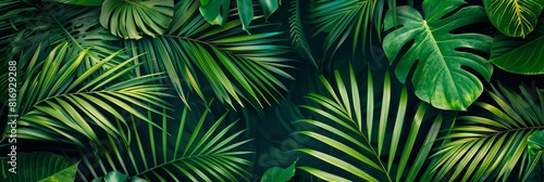 Tropical palm leaves  floral pattern background  panoramic