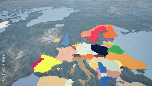 Modellazione 3D e video di mappa Terra con  bandiera Germania al vento photo
