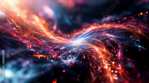 A futuristic and abstract wallpaper design combining the concepts of quantum computing and the vast universe