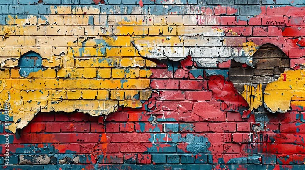 brick wall with a piece of street art that captures the essence of a city or neighborhood, reflecting the unique character and spirit of the place.illustration brick wall with a piece of street art that captures the essence of a city or neighborhood, reflecting the unique character and spirit of the place.illustration