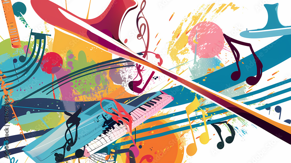 Obraz premium Abstract Classical music hand drawn doodle banner cartoon vector image