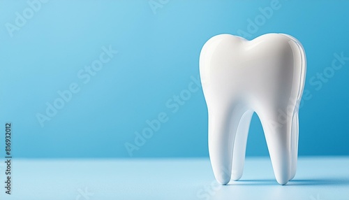 tooth and dental floss  person with tooth brush healthy white 3d tooth on a blue background with copy space  dental clinic concept