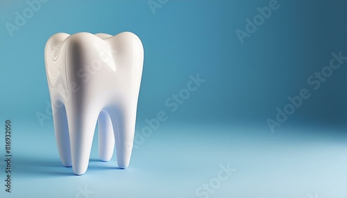 tooth and dental floss, person with tooth brush healthy white 3d tooth on a blue background with copy space, dental clinic concept