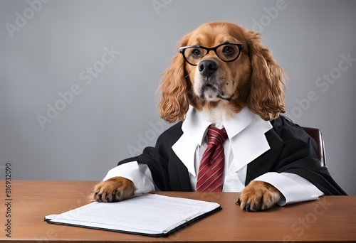 Perrito vestido con lentes y traje photo