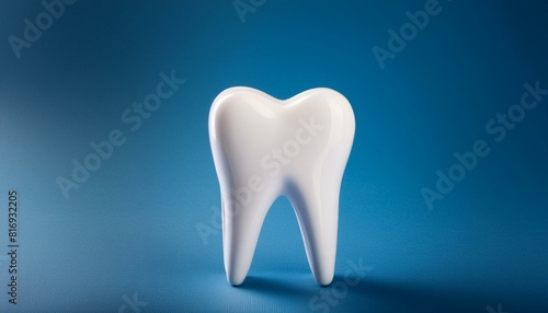 tooth and dental floss  person with tooth brush healthy white 3d tooth on a blue background with copy space  dental clinic concept