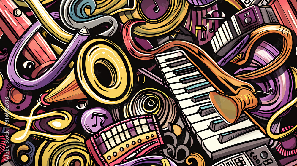 Fototapeta premium Abstract Classical music hand drawn doodle banner cartoon vector image